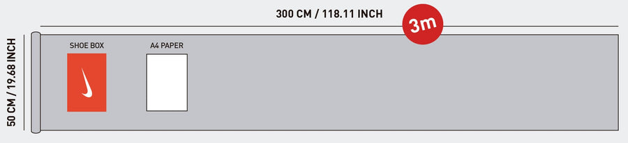 One roll to scale, next to a shoebox and an A4 sheet