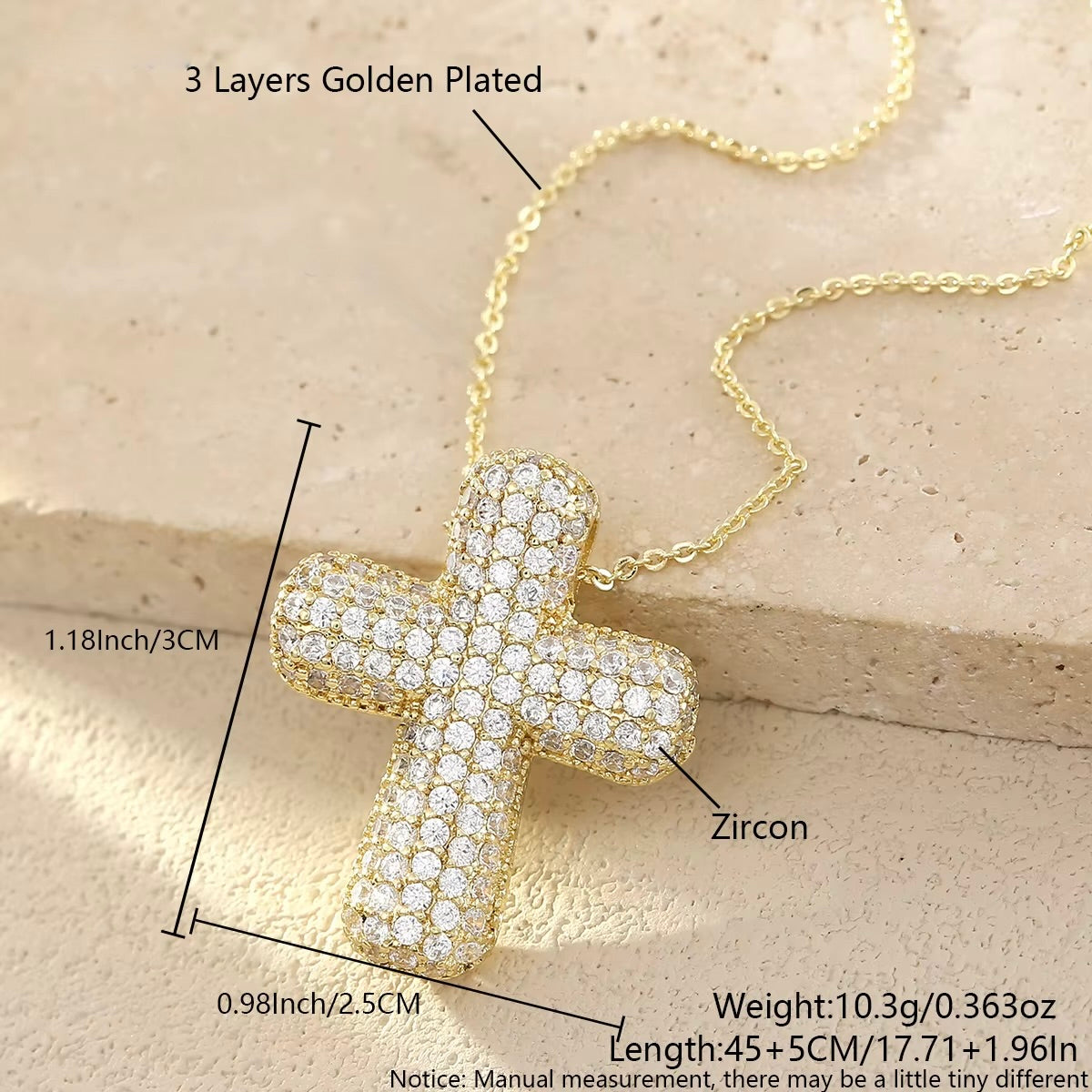 Gold Plated Wire Cross Pendent Necklace