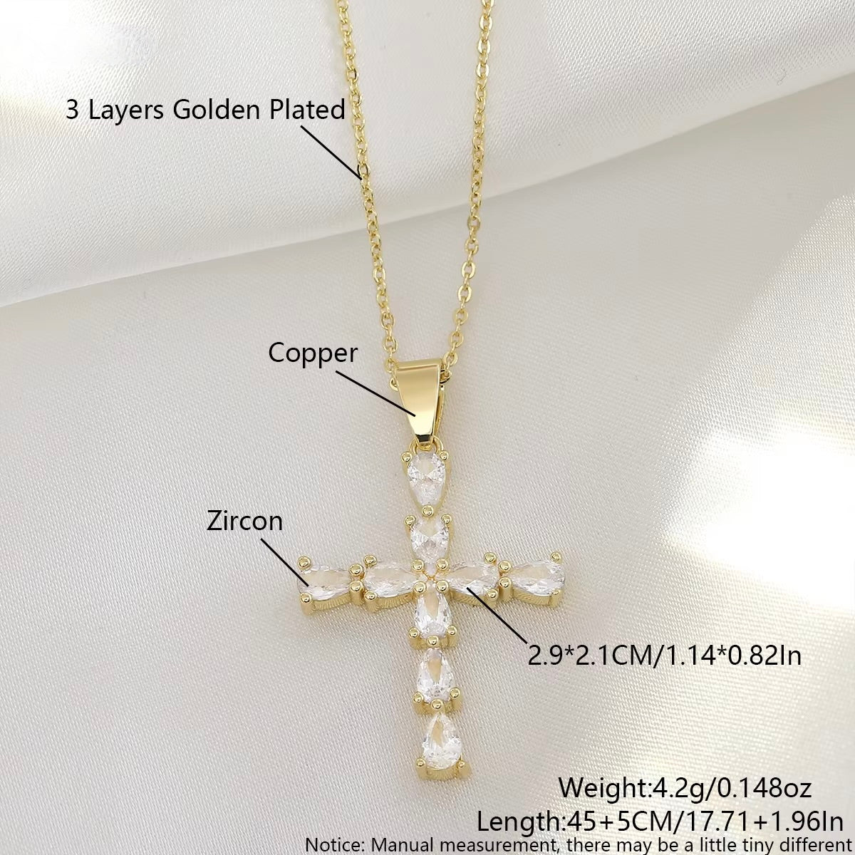 Gold Plated Wire Cross Pendent Necklace