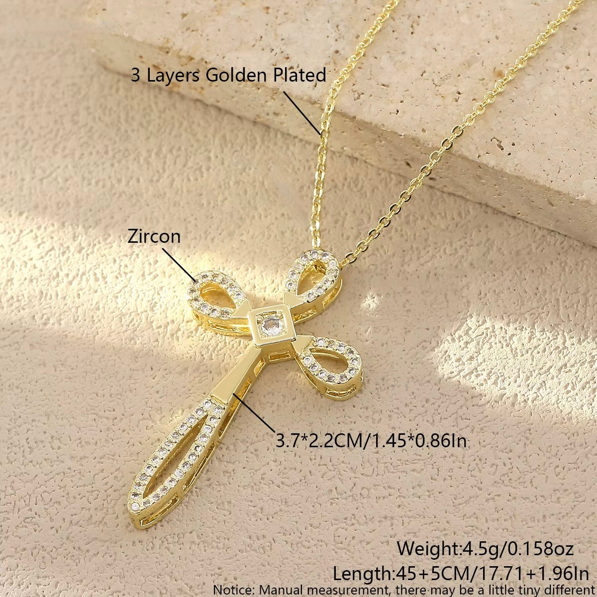 Gold Plated Wire Cross Pendent Necklace