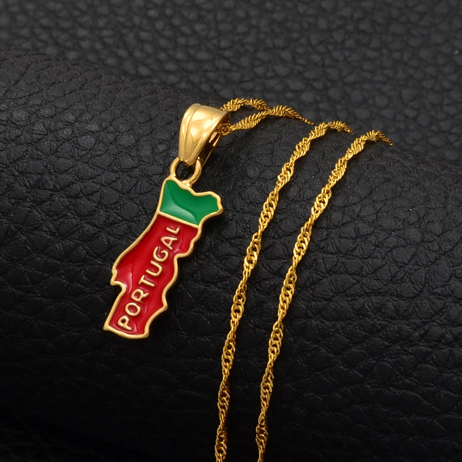 Portugal Map Flag Necklace