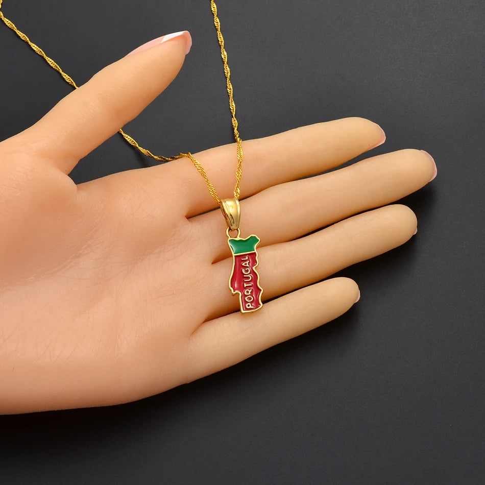 Portugal Map Flag Necklace