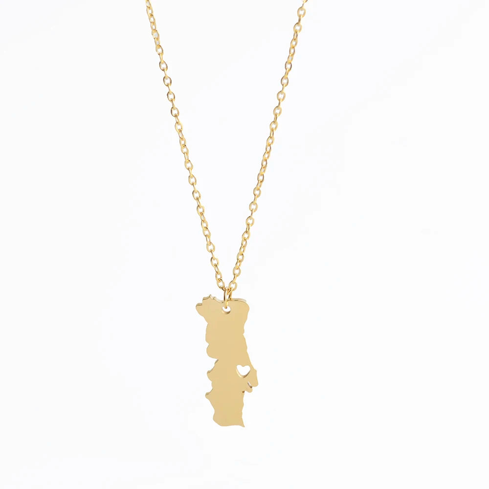 Stainless Steel Portugal Map Necklace