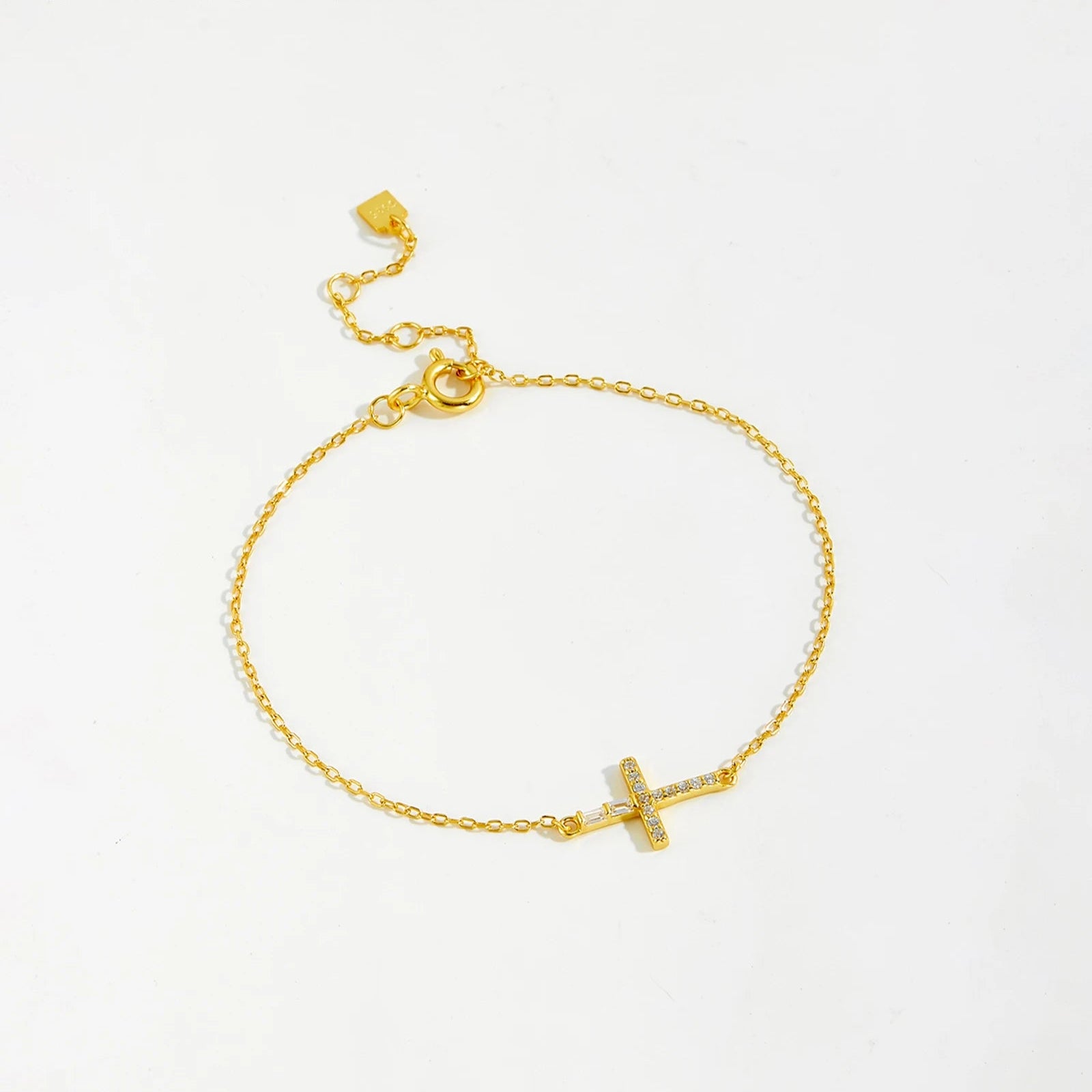 Platinum /18k Gold Plated 925 Sterling Silver Cross Bracelet Adjustable