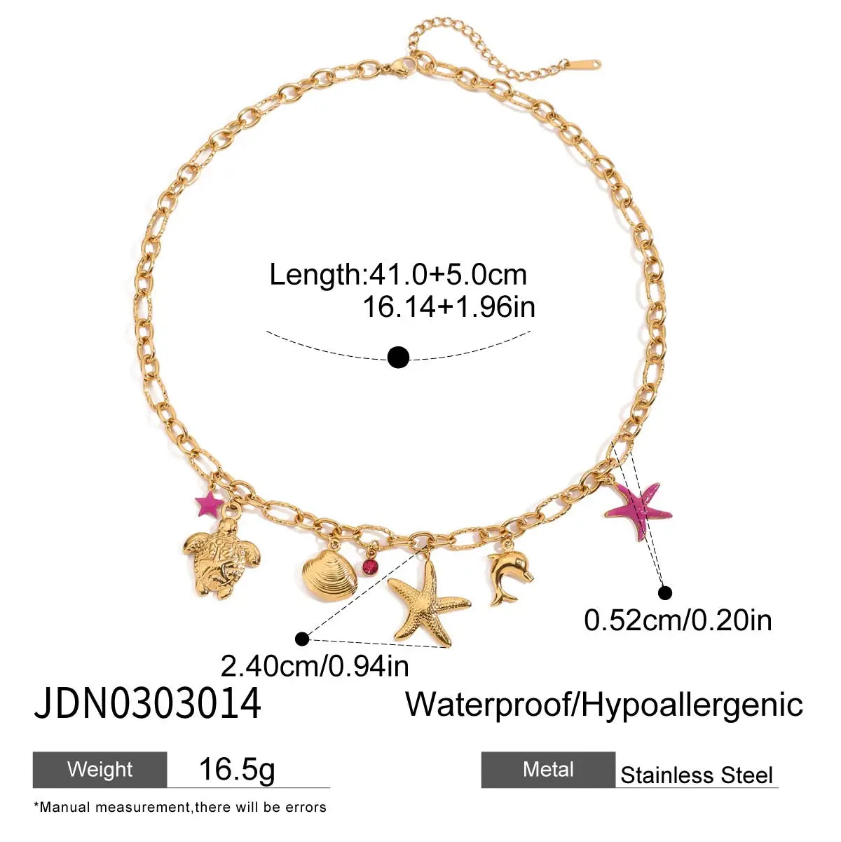 Starfish Shell Turtle Multi Charm Necklace