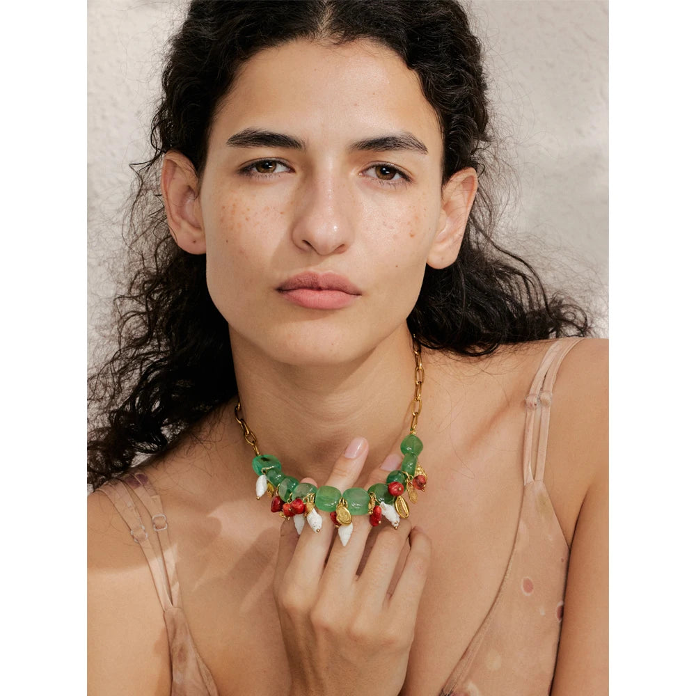 Green Stone Conch & Shell Necklace