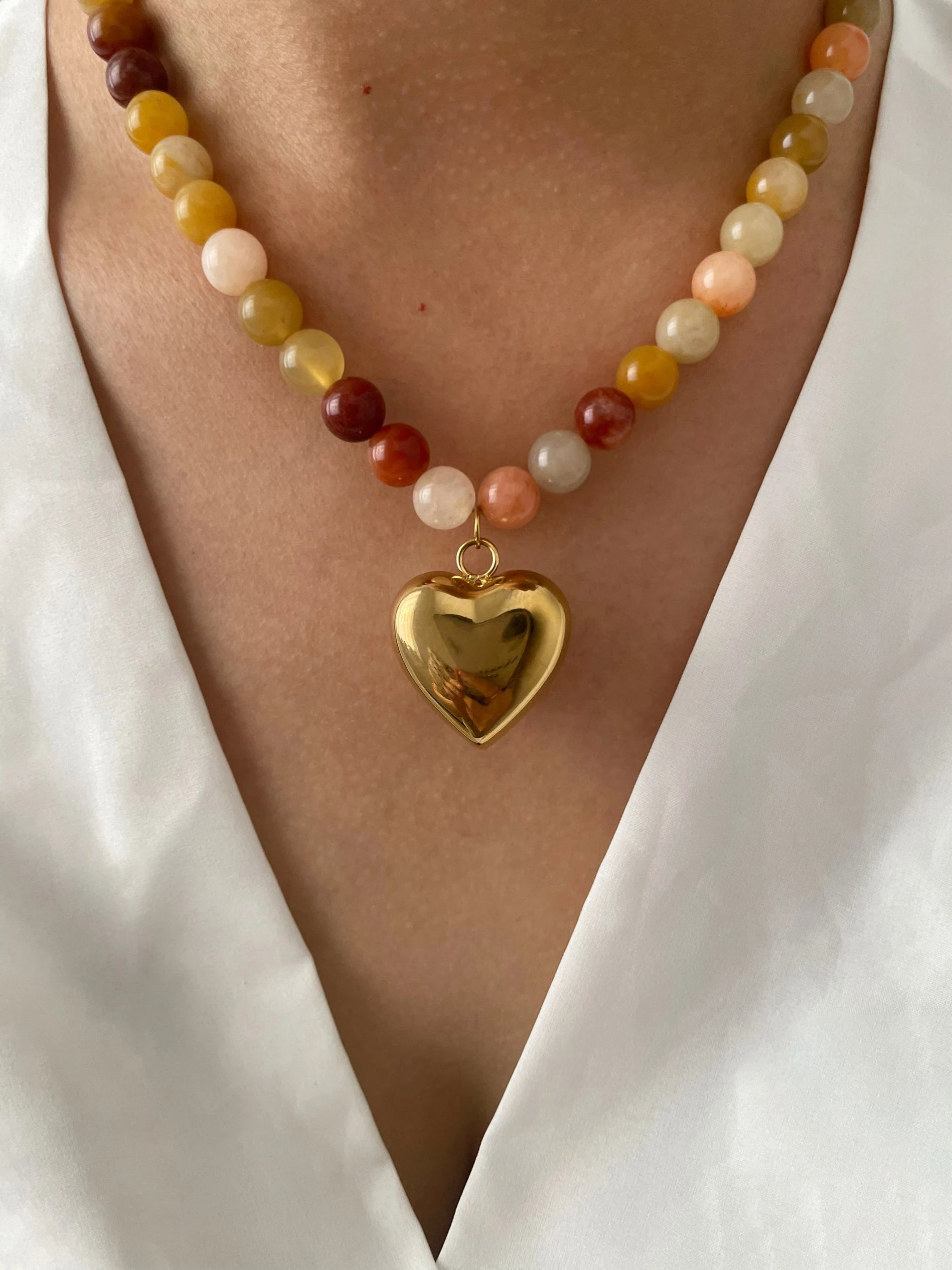 Multi-color Natural Stone Handmade Beaded Chain Necklace