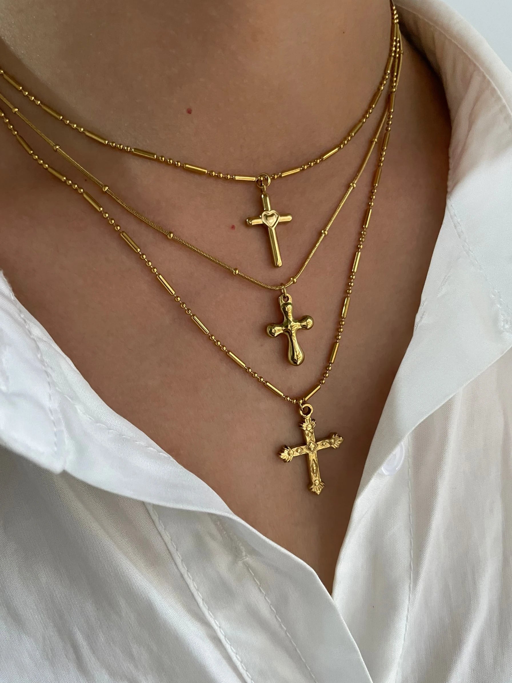 Gold Plated Stainless Steel Cross Pendant Necklace