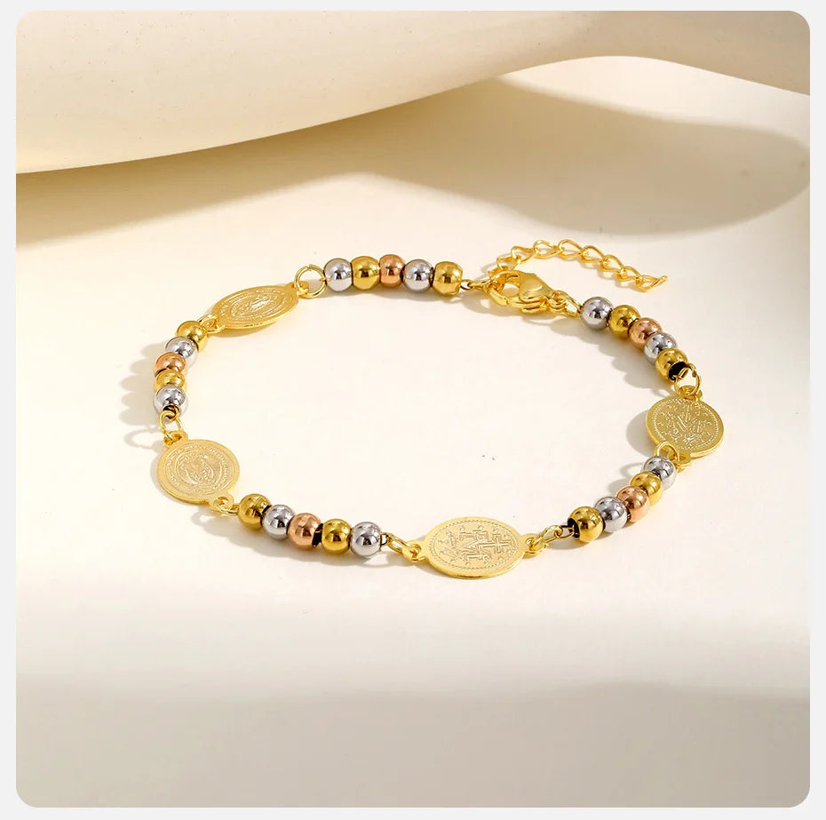 Gold Plated Stainless Steel Virgin Mary Bracelets