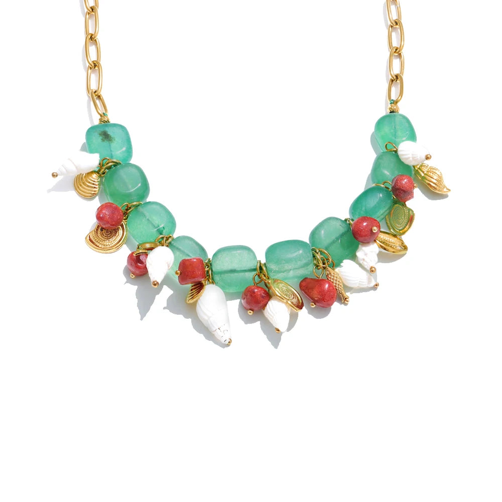 Green Stone Conch & Shell Necklace