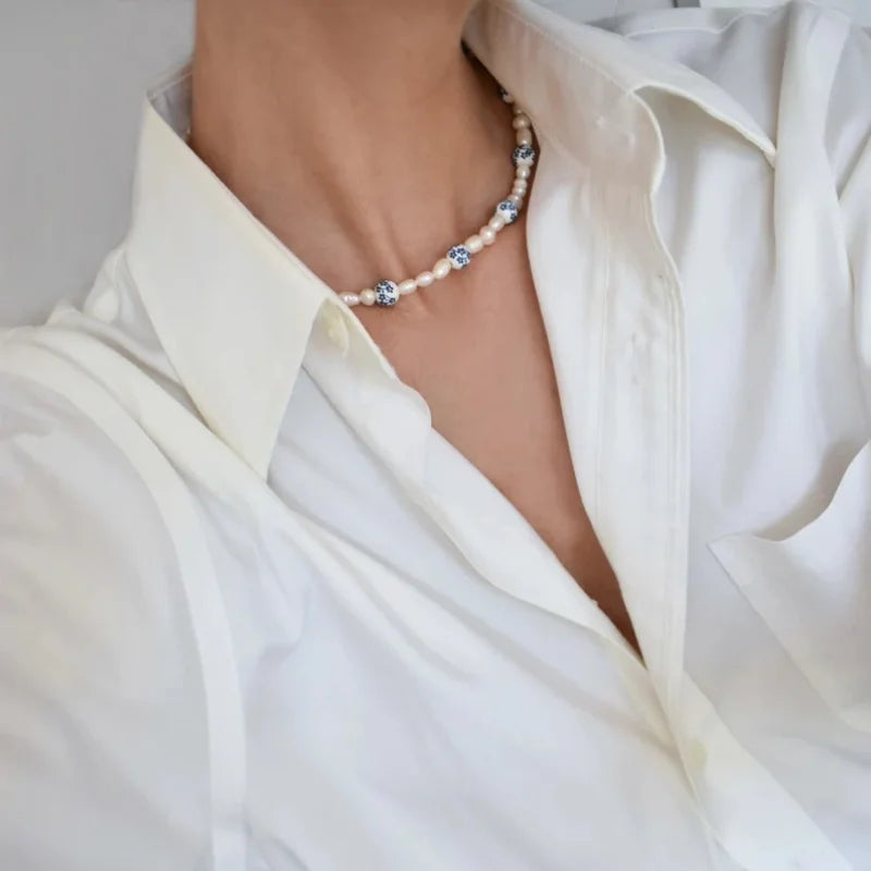 Pearl and Ceramic Beaded Necklace