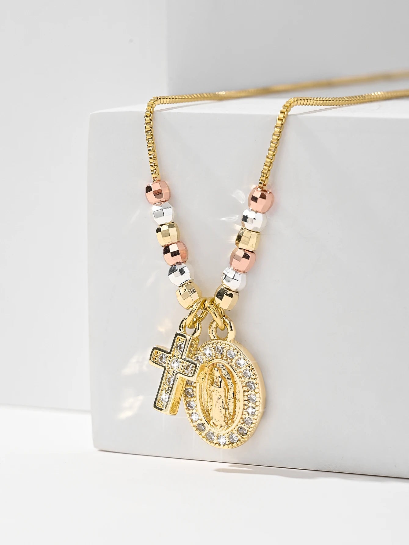 Gold Plated Virgin Mary Oval Shape Pendant Necklace