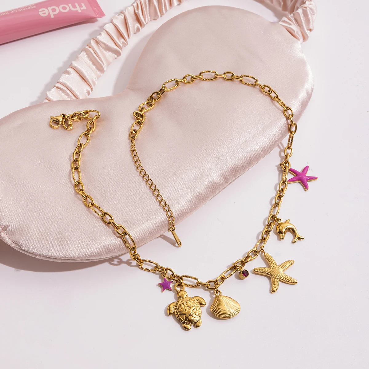 Starfish Shell Turtle Multi Charm Necklace