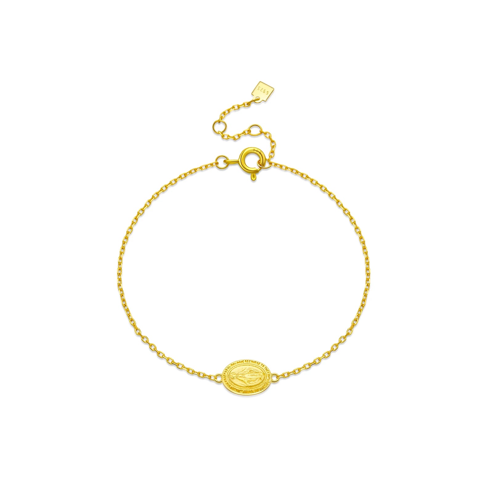 Platinum /18k Gold Plated 925 Sterling Silver Virgin Mary Charm Bracelet Adjustable