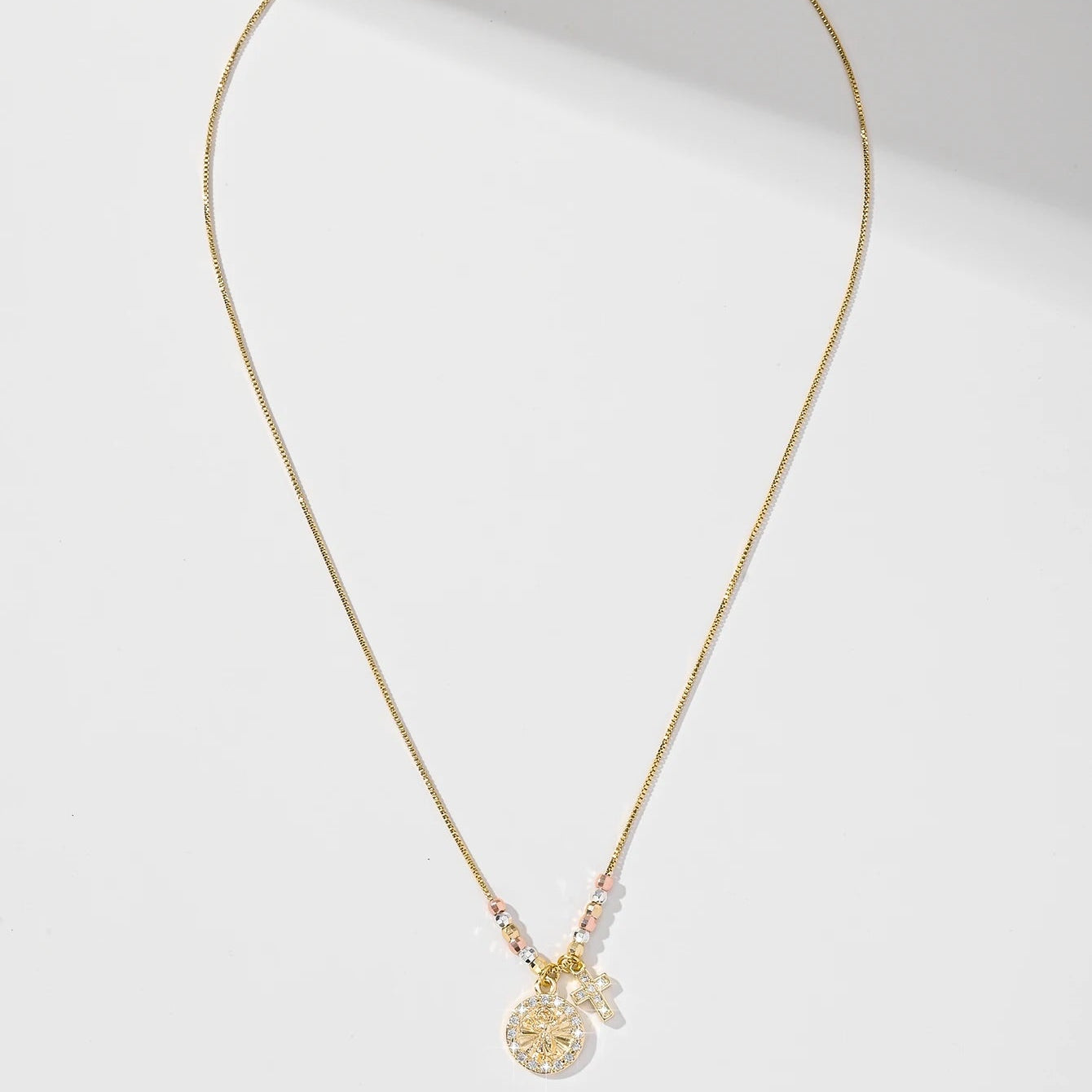 Gold Plated Virgin Mary Round Shape Pendant Necklace
