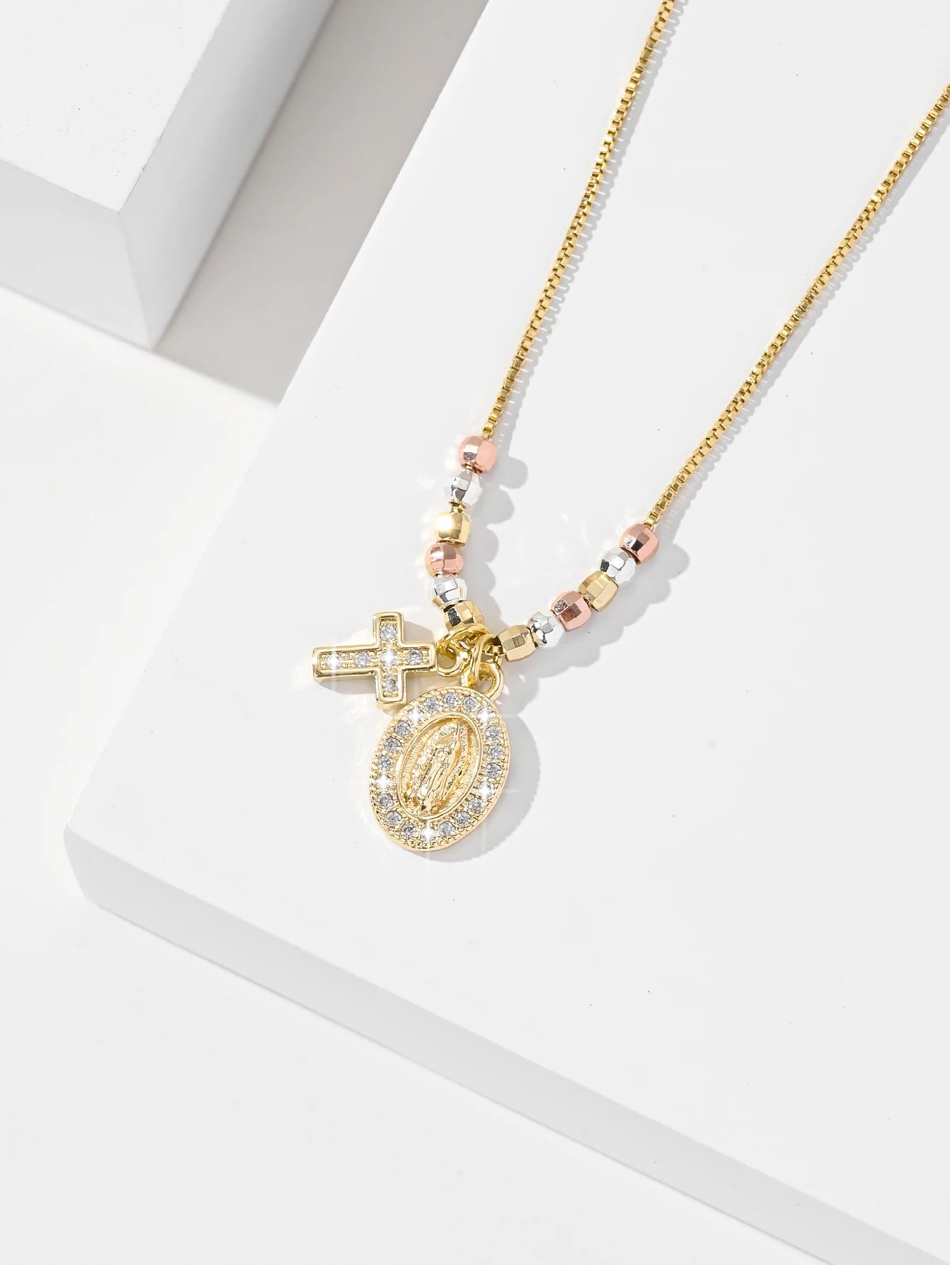 Gold Plated Virgin Mary Oval Shape Pendant Necklace