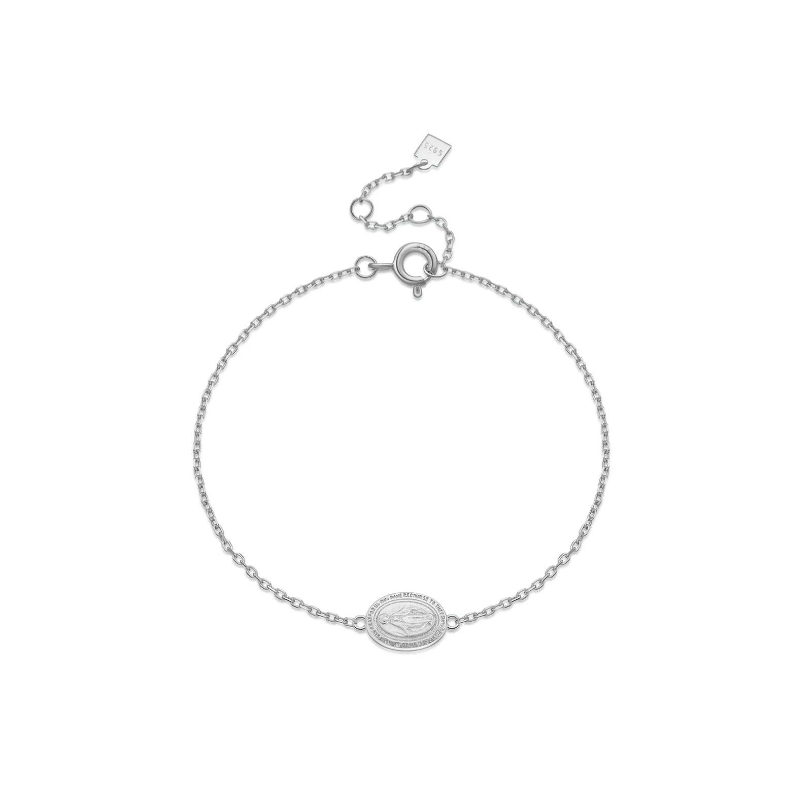 Platinum /18k Gold Plated 925 Sterling Silver Virgin Mary Charm Bracelet Adjustable