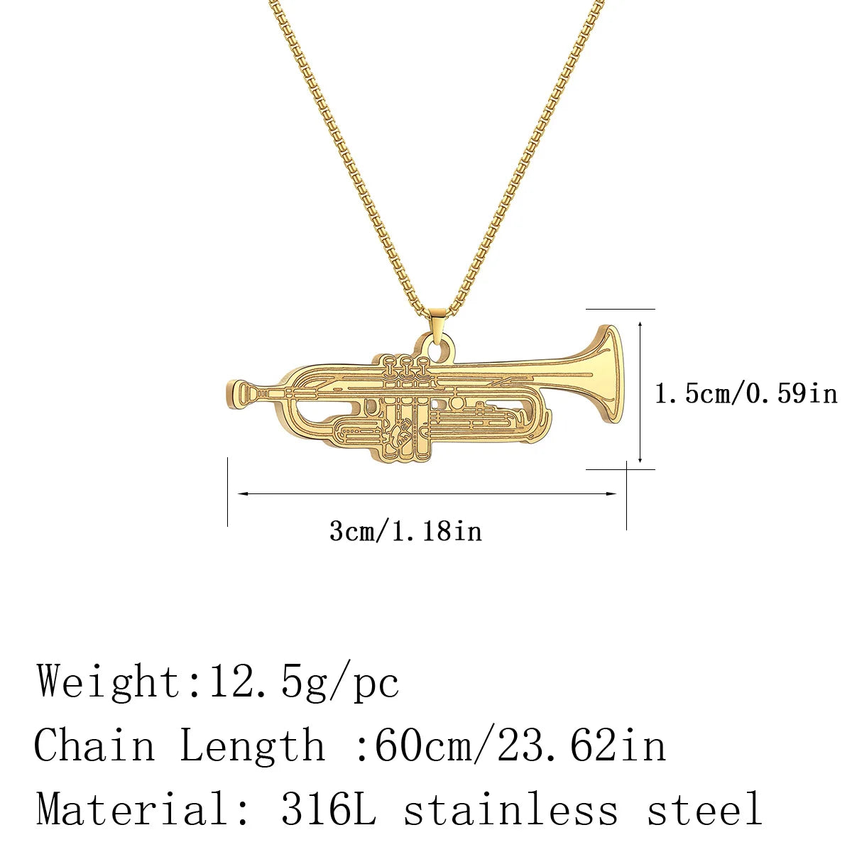 Stainless Steel Trumpet Pendant Necklace