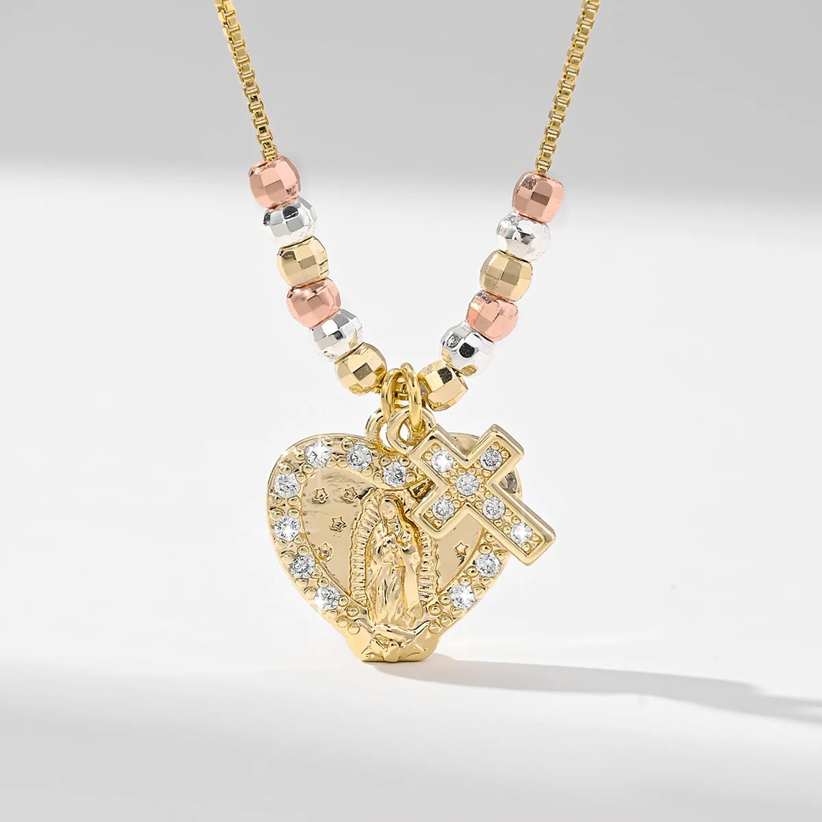 Gold Plated Virgin Mary Heart Shape Pendant Necklace
