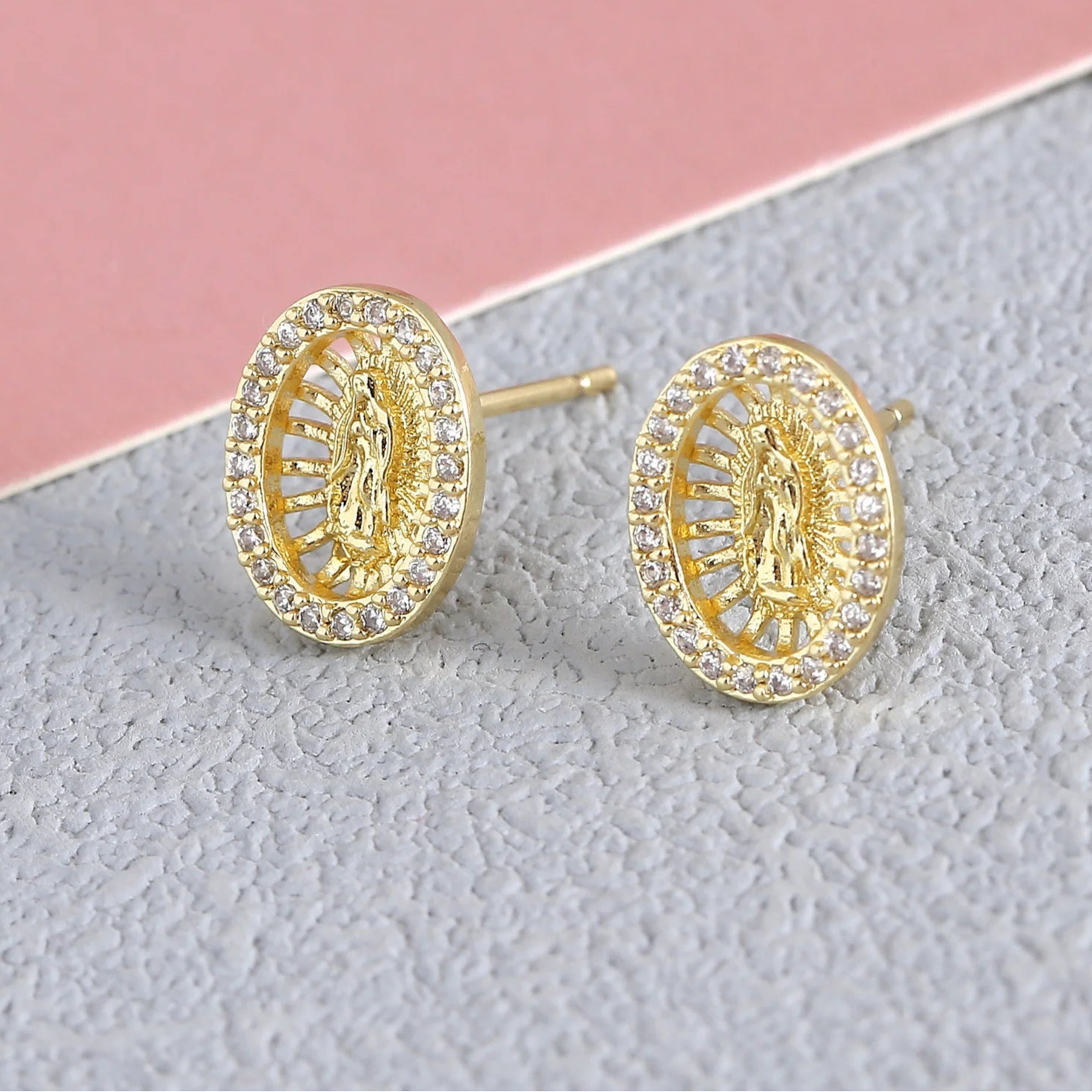 Gold Plated Zircon Virgin Mary Earrings