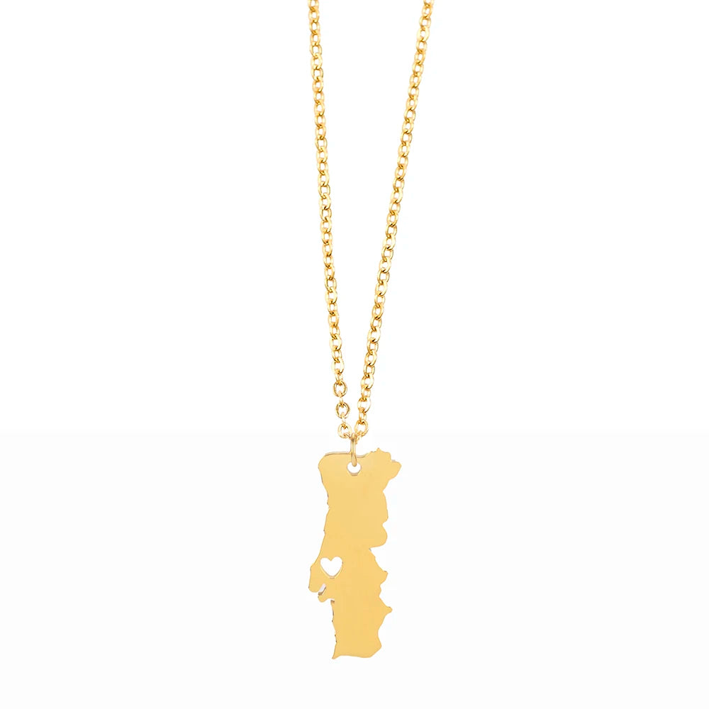 Stainless Steel Portugal Map Necklace