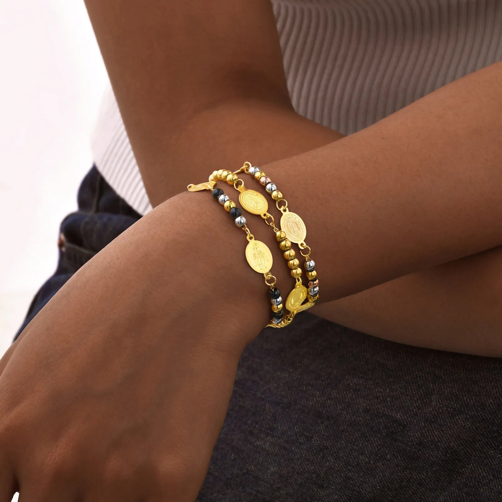 Gold Plated Stainless Steel Virgin Mary Bracelets
