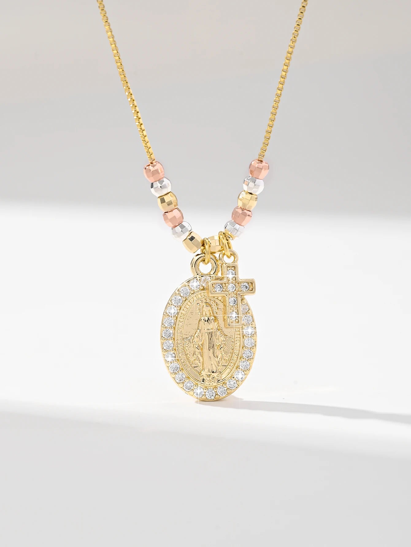 Gold Plated Virgin Mary Oval Shape Pendant Necklace