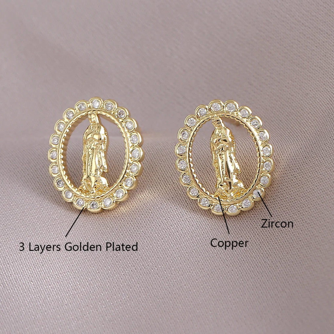 Gold Plated Zircon Virgin Mary Earrings