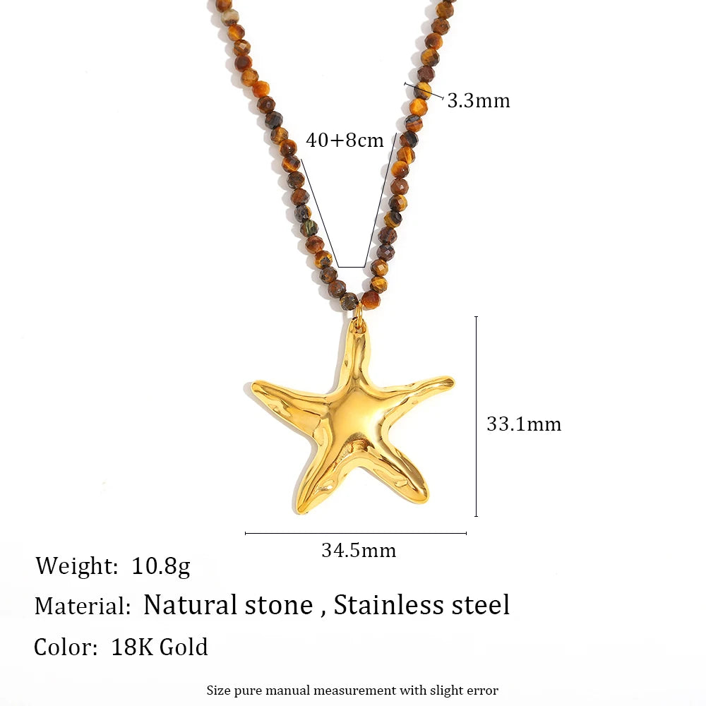 Colorful Natural Stone Chain Star Sun Fish Pearl Pendant Necklace