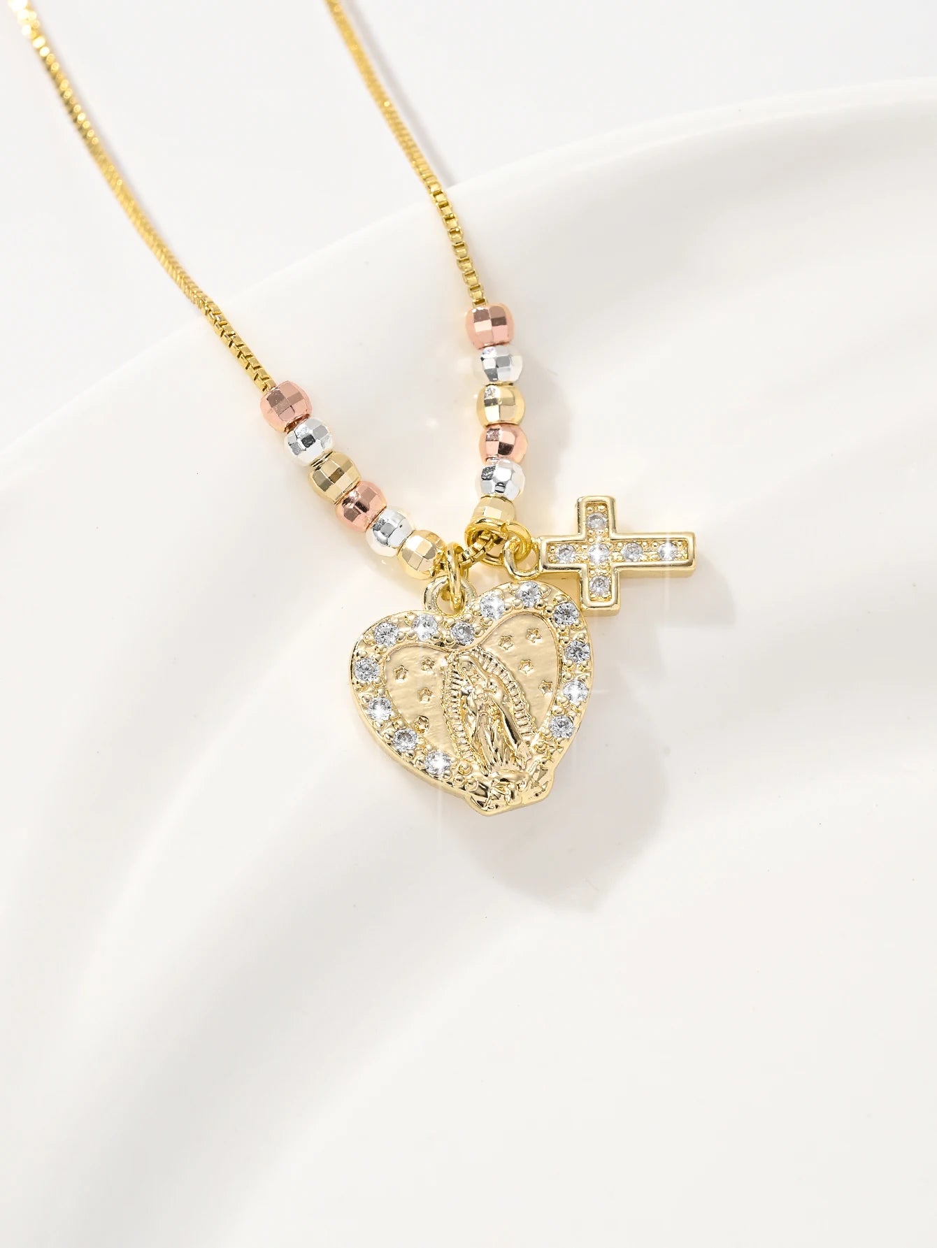 Gold Plated Virgin Mary Heart Shape Pendant Necklace