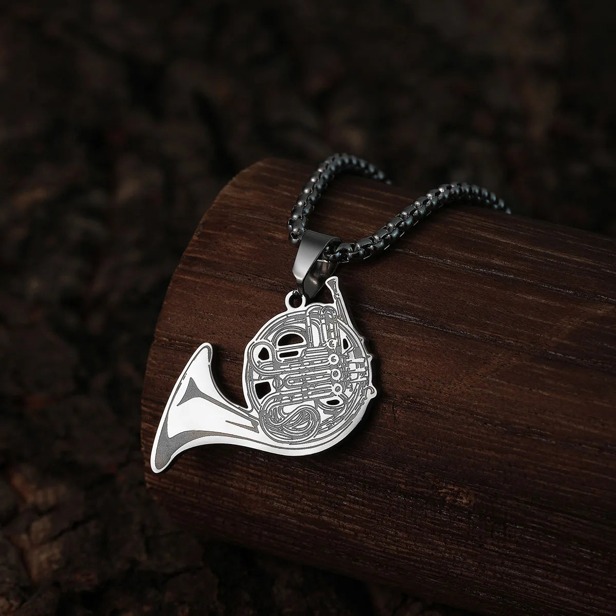 Stainless Steel French Horn Pendant Necklace