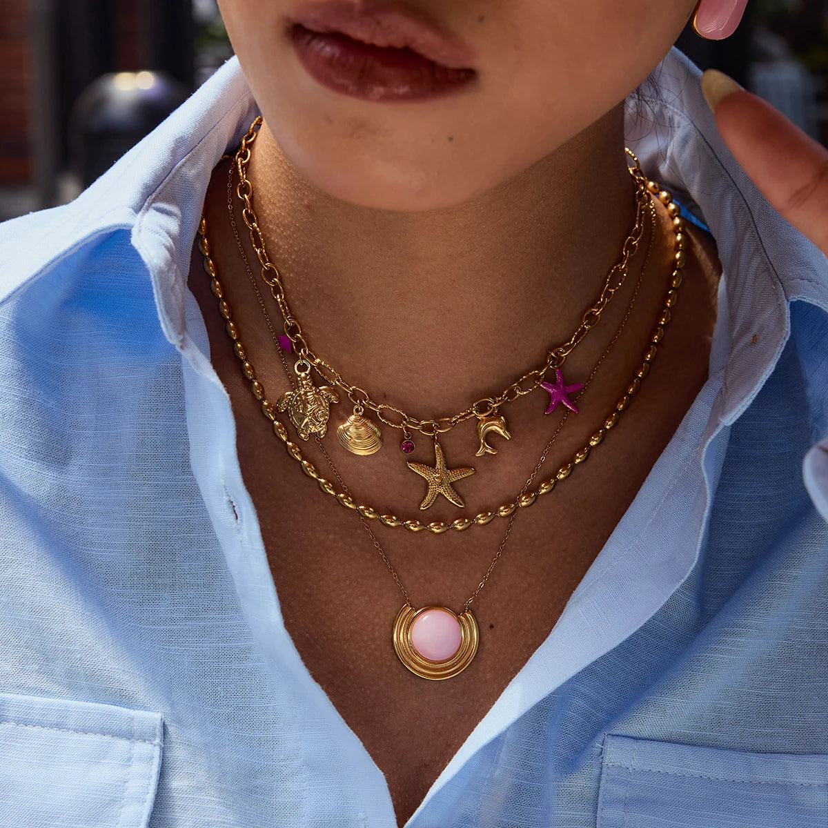 Pink Natural Stone Necklace & Earrings