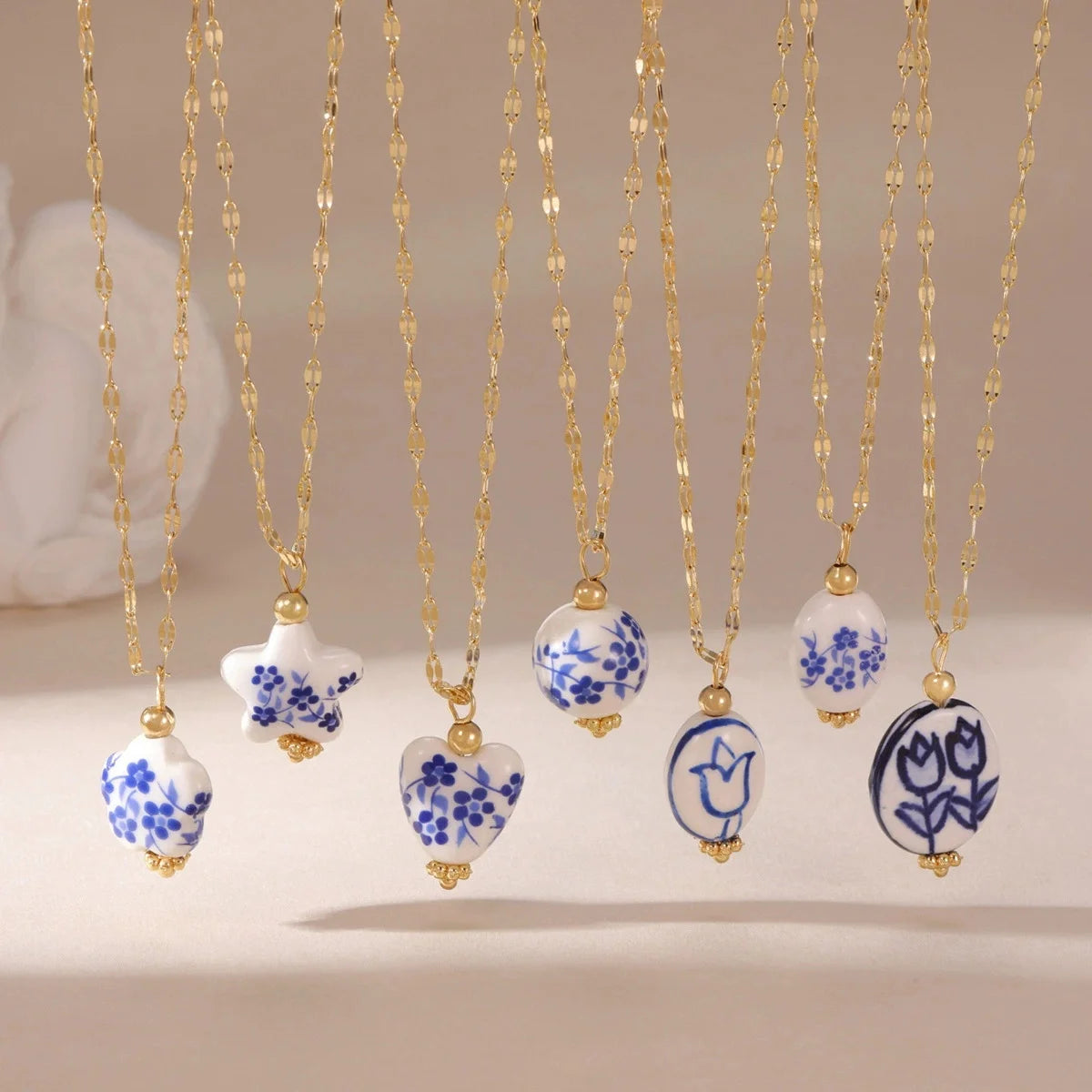 Blue ceramic pendant necklace