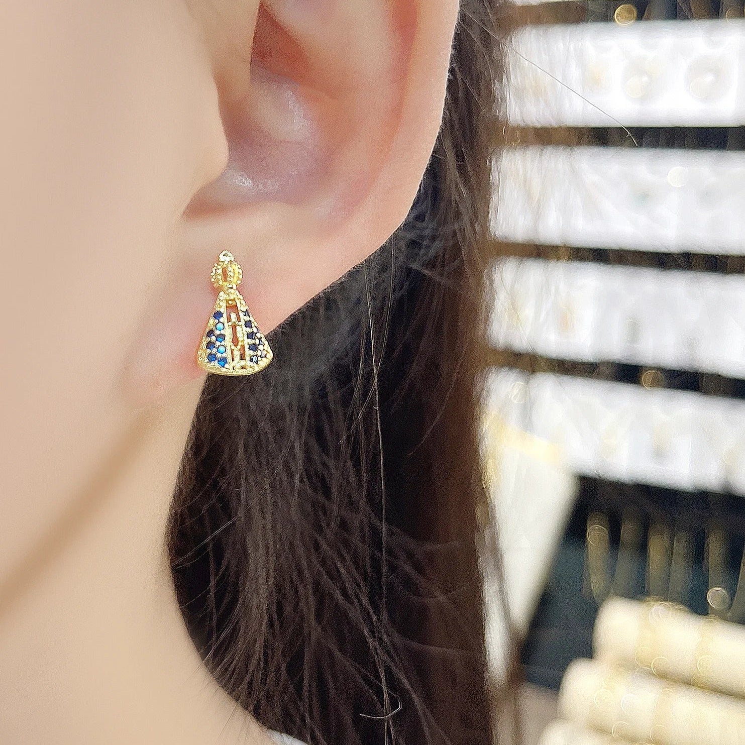 Gold Plated Zircon Virgin Mary Earrings