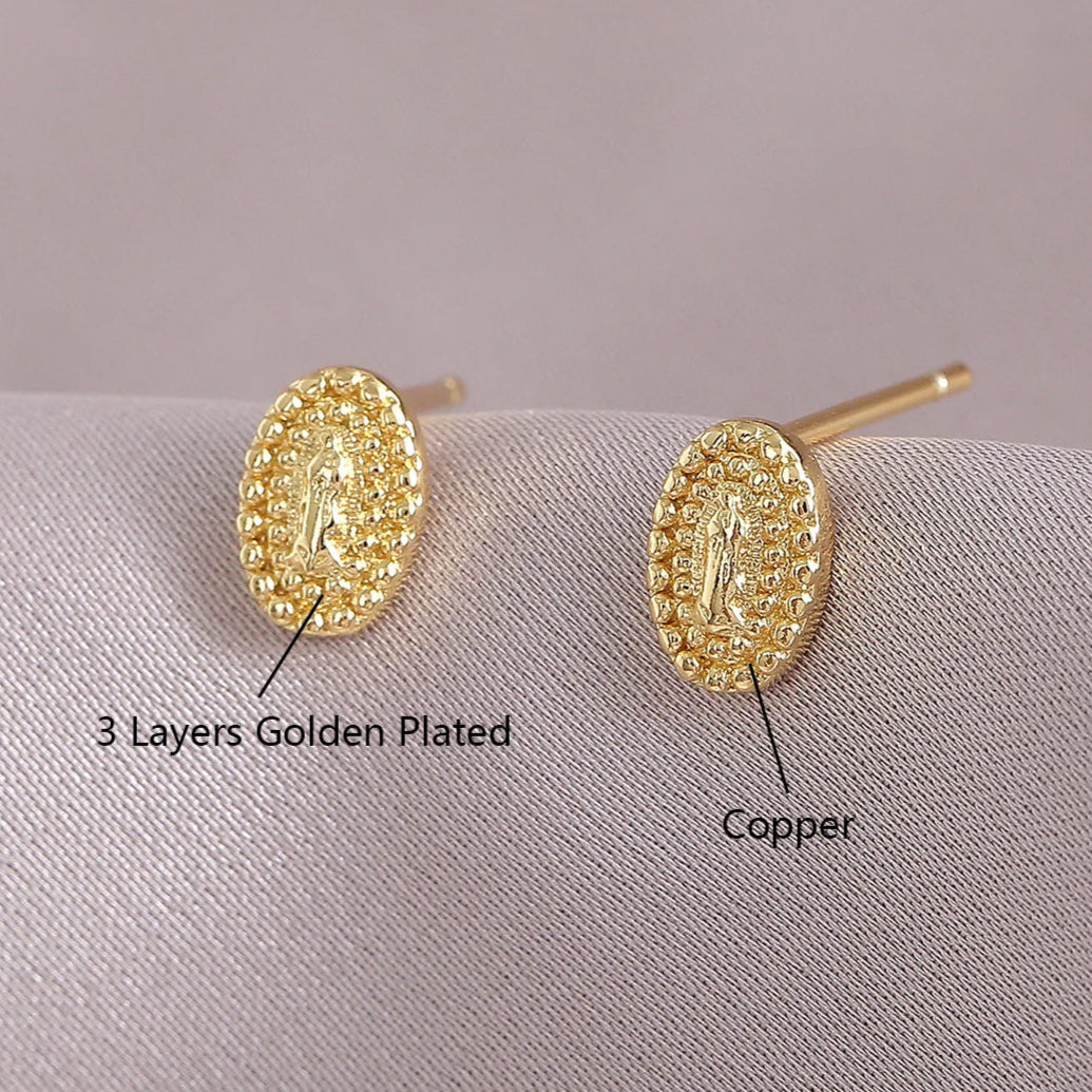 Gold Plated Zircon Virgin Mary Earrings