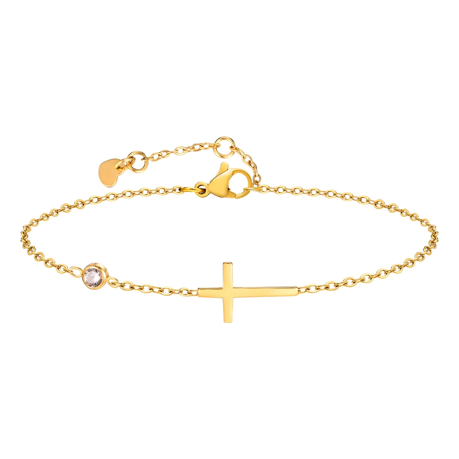 Gold Plated Stainless Steel Zirconia and Cross Bracelet Adjustable