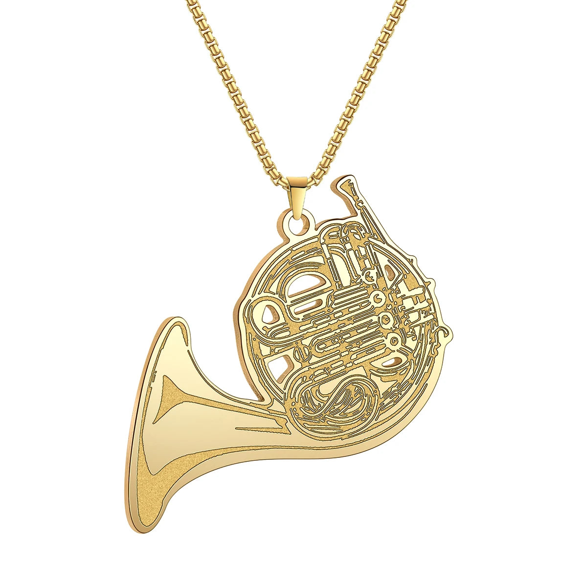Stainless Steel French Horn Pendant Necklace