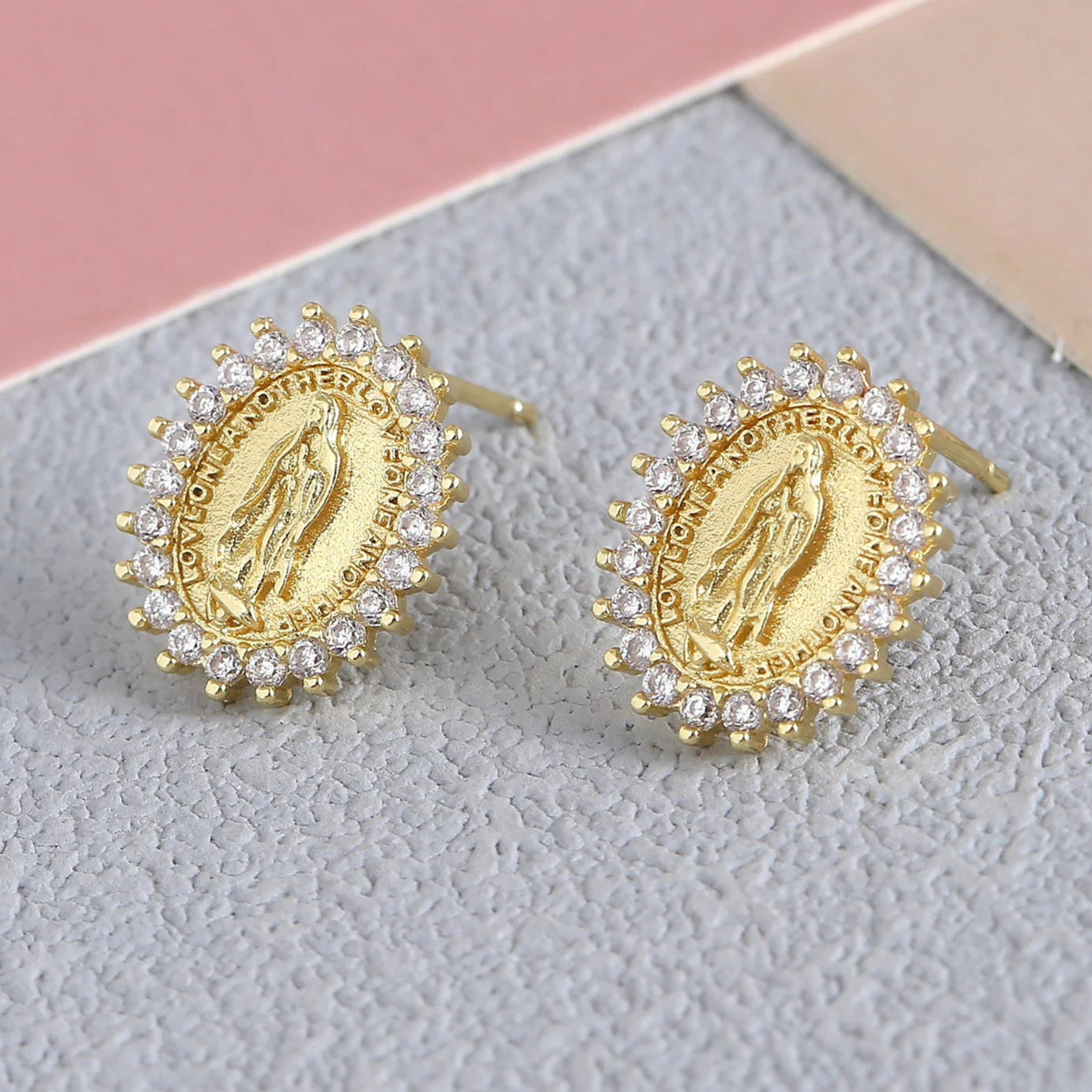 Gold Plated Zircon Virgin Mary Earrings