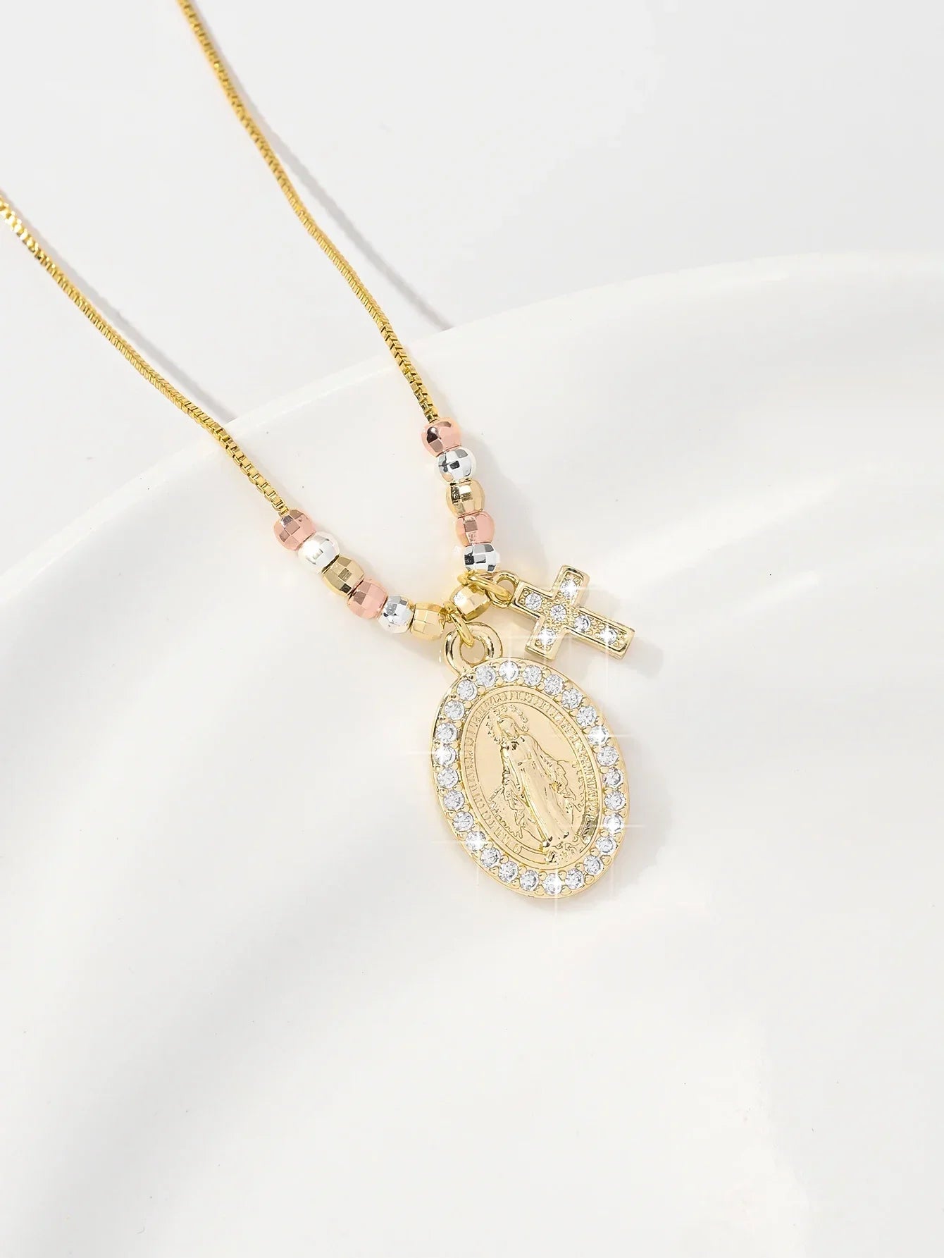 Gold Plated Virgin Mary Oval Shape Pendant Necklace