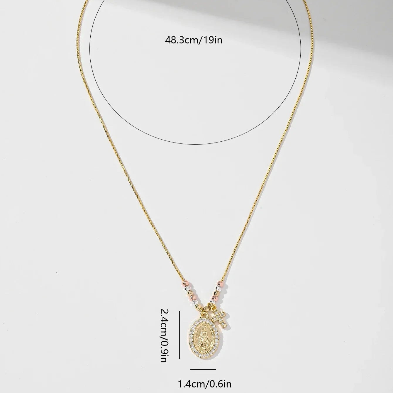 Gold Plated Virgin Mary Oval Shape Pendant Necklace