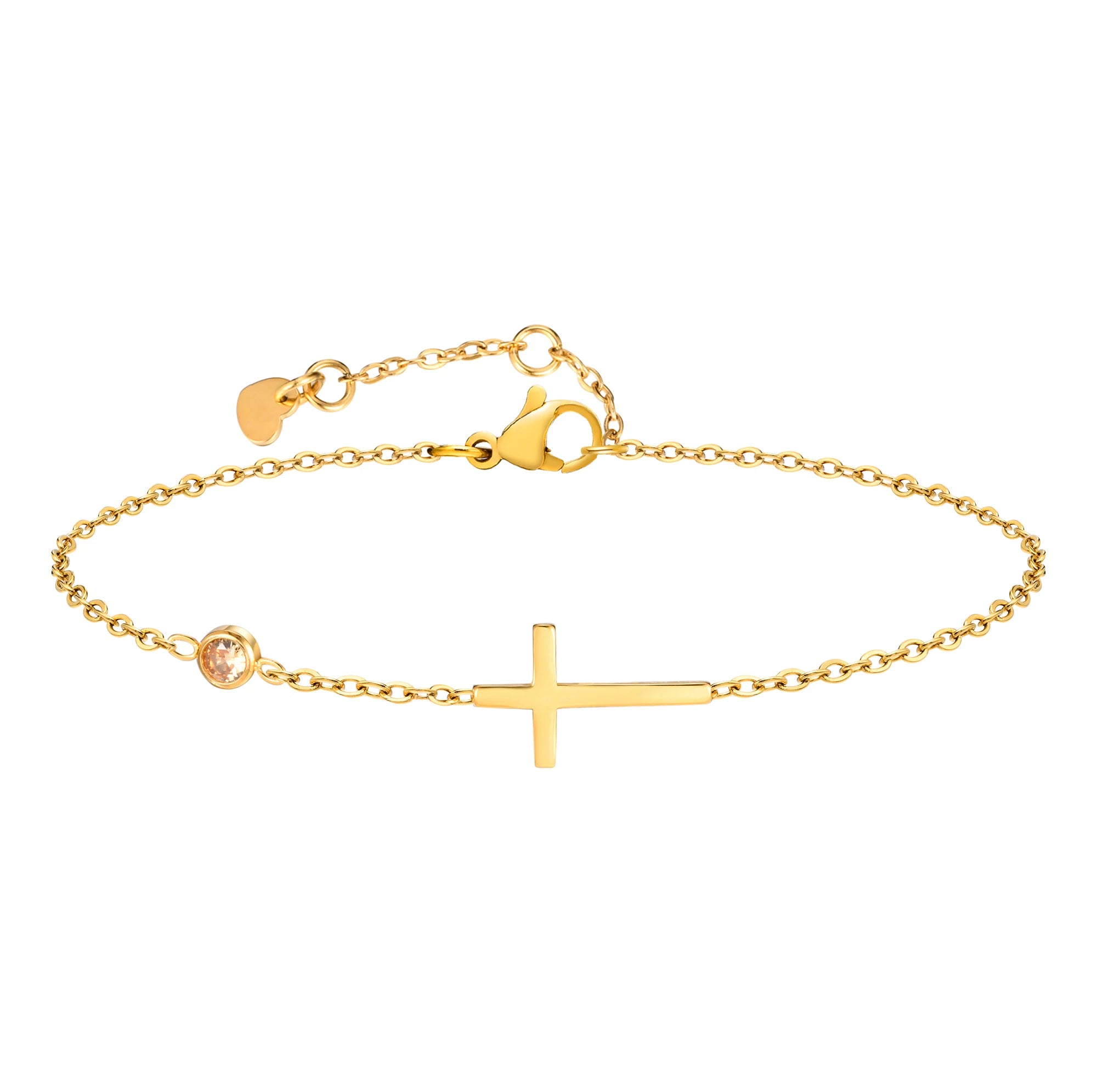 Gold Plated Stainless Steel Zirconia and Cross Bracelet Adjustable
