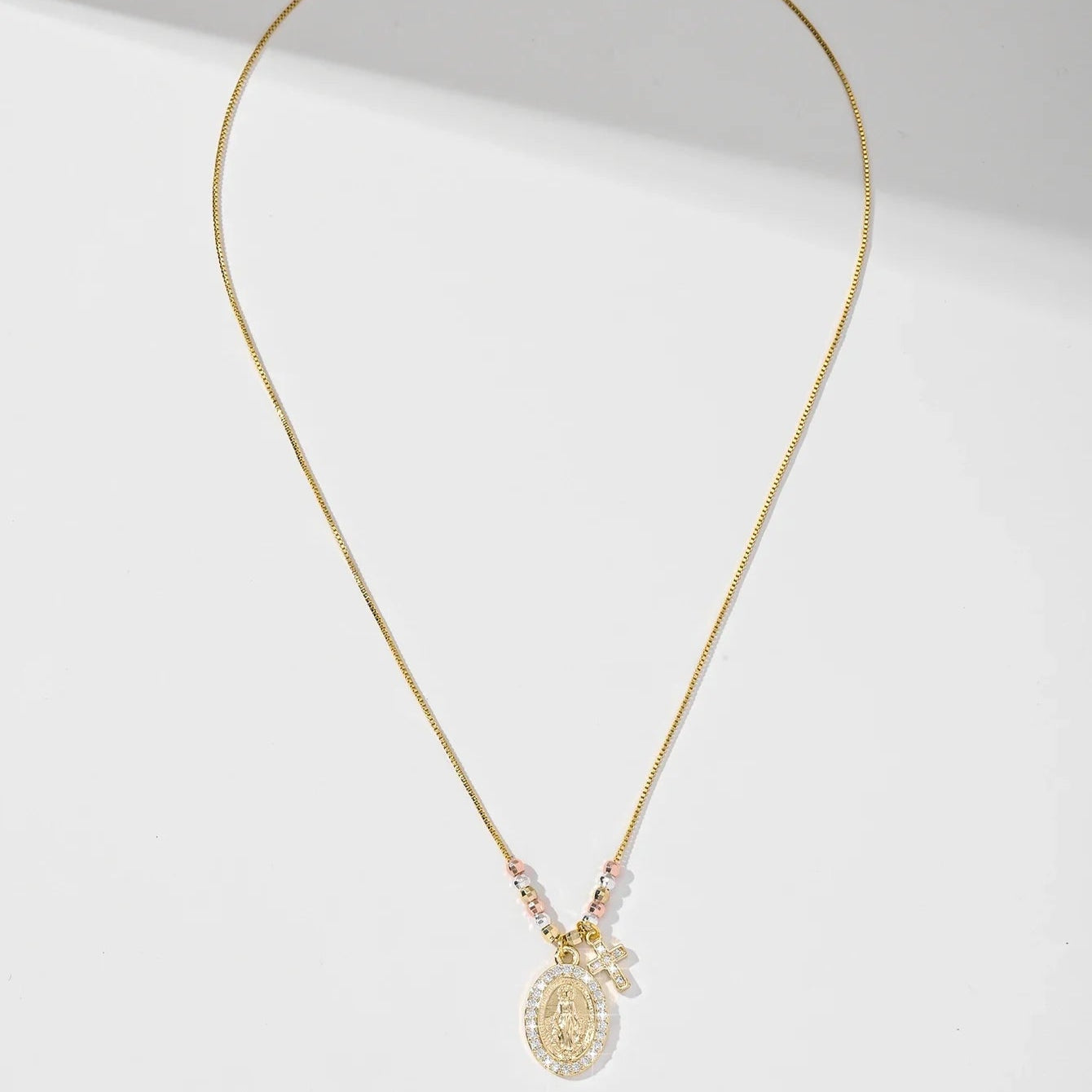 Gold Plated Virgin Mary Oval Shape Pendant Necklace
