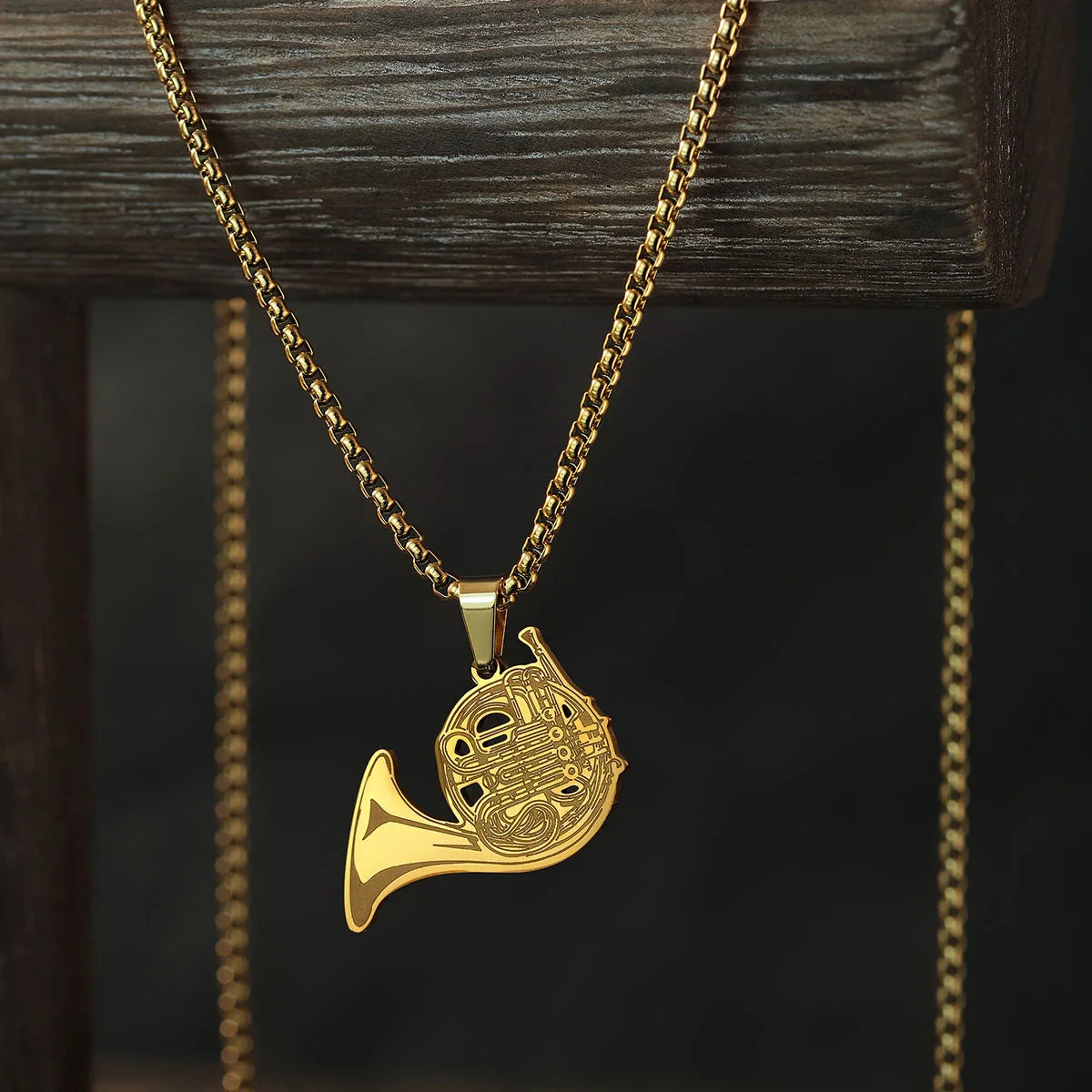 Stainless Steel French Horn Pendant Necklace