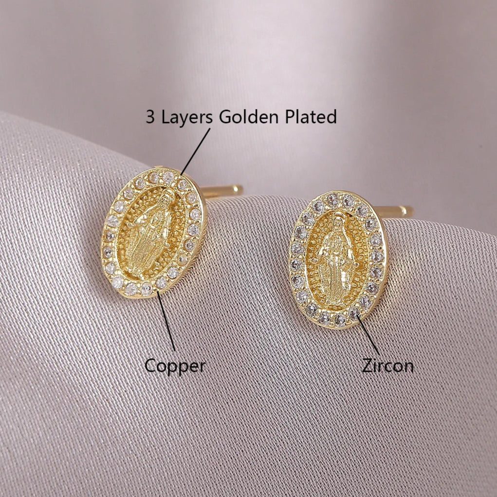 Gold Plated Zircon Virgin Mary Earrings