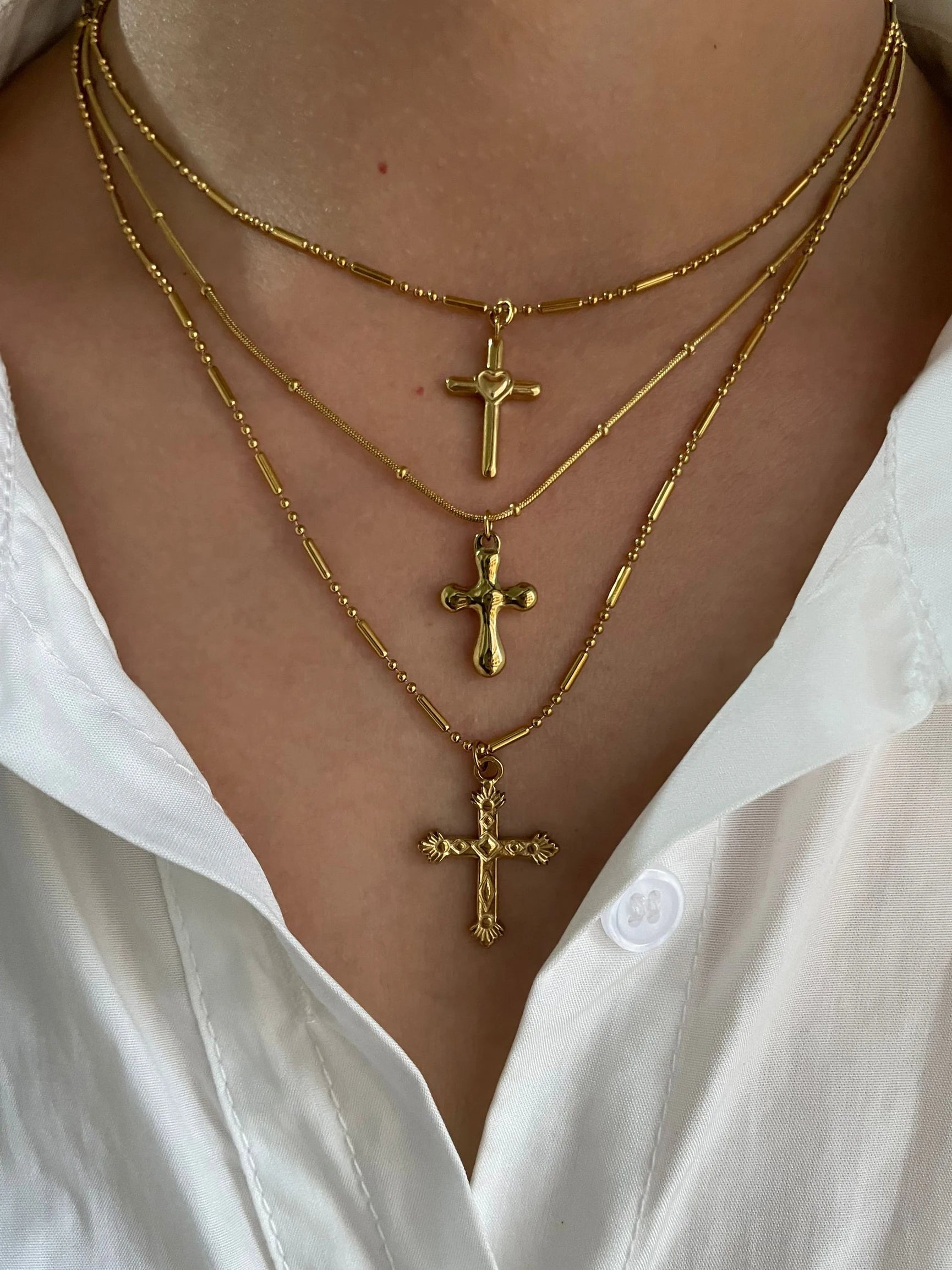 Gold Plated Stainless Steel Cross Pendant Necklace