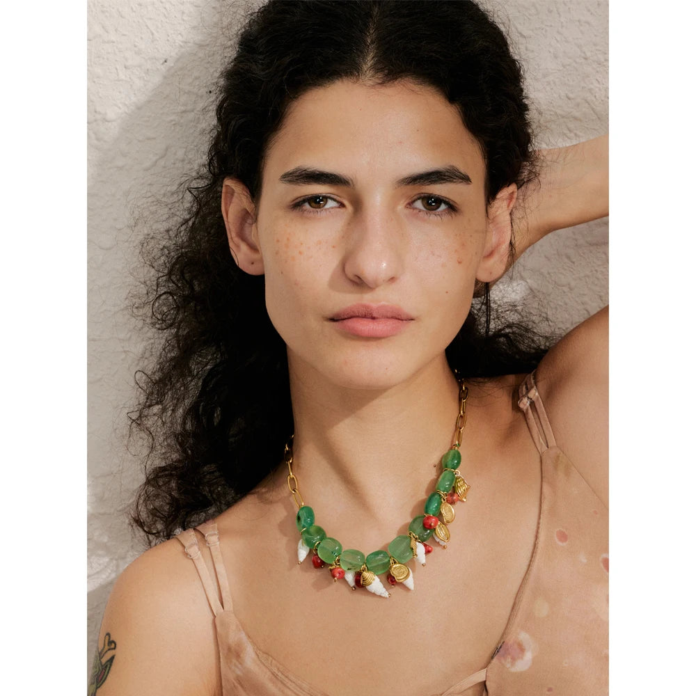 Green Stone Conch & Shell Necklace