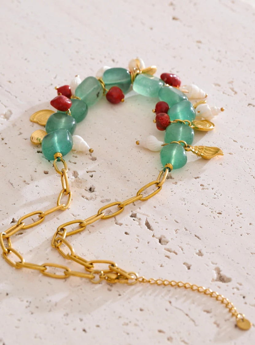 Green Stone Conch & Shell Necklace