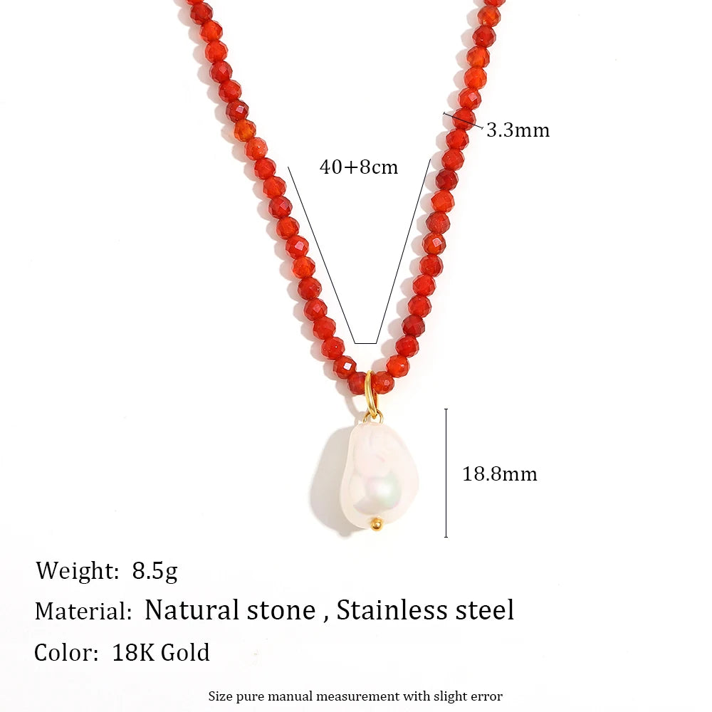 Colorful Natural Stone Chain Star Sun Fish Pearl Pendant Necklace