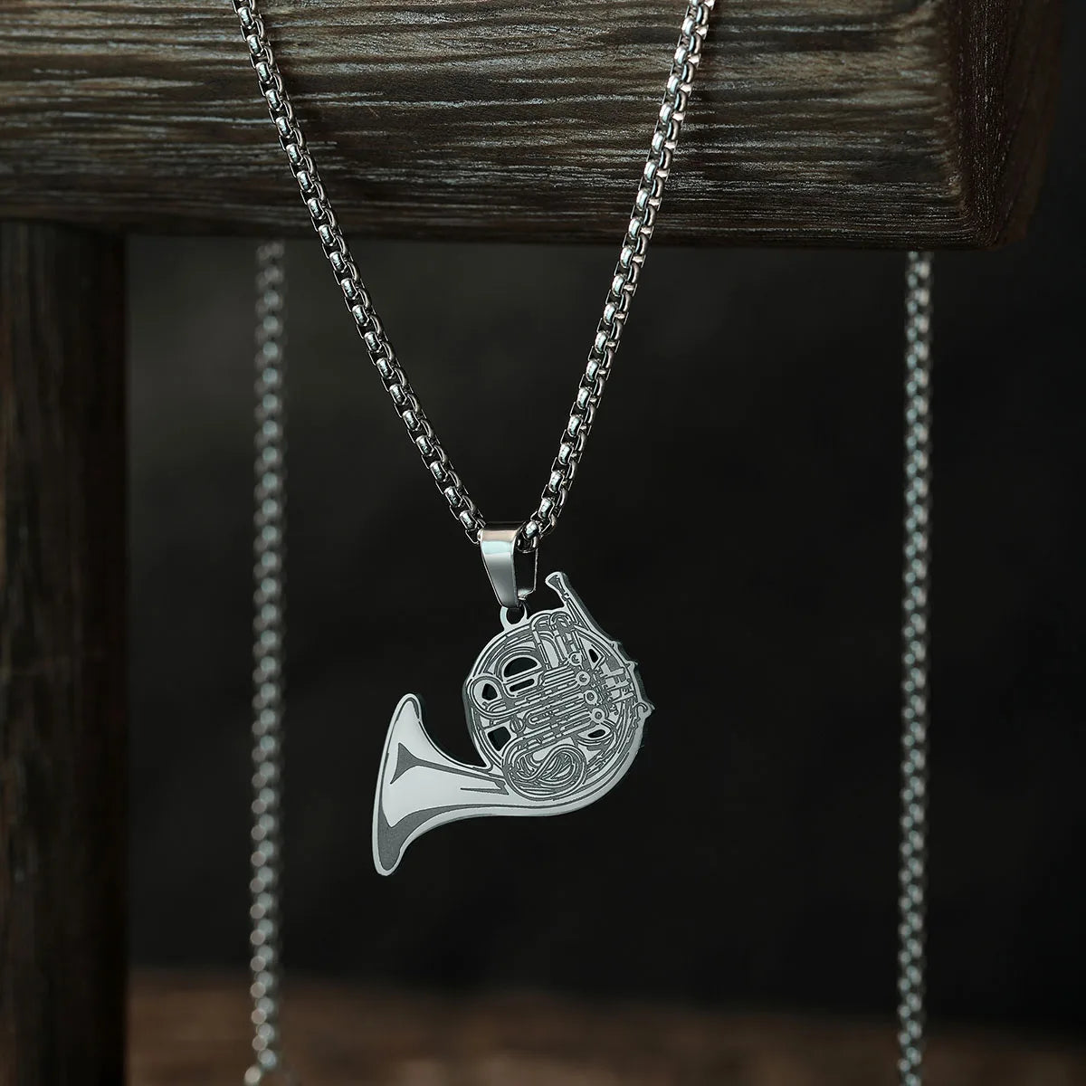 Stainless Steel French Horn Pendant Necklace