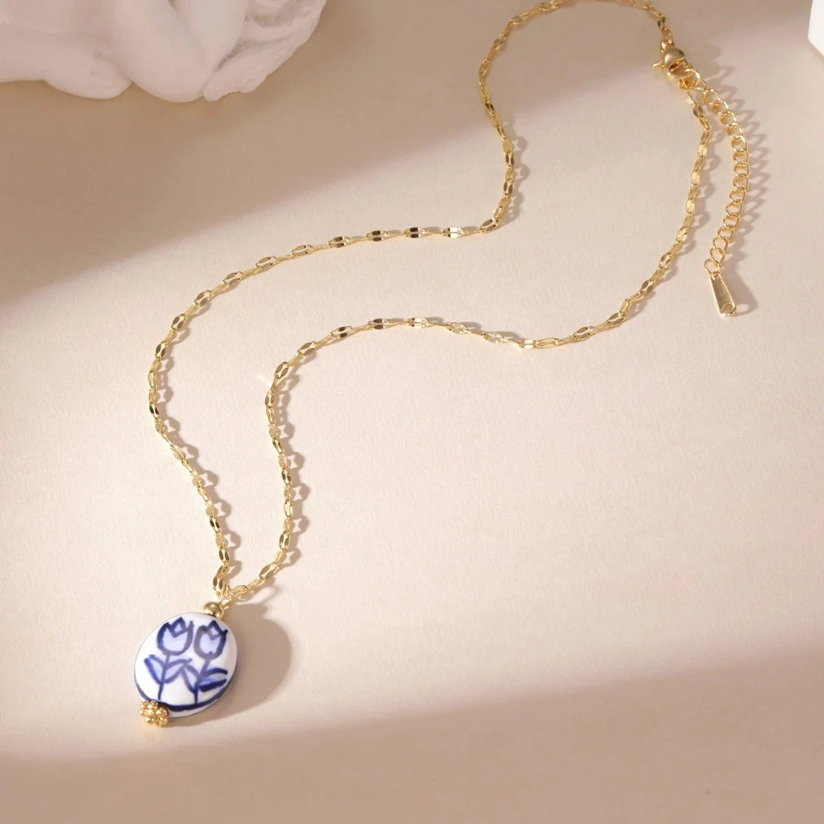 Blue ceramic pendant necklace